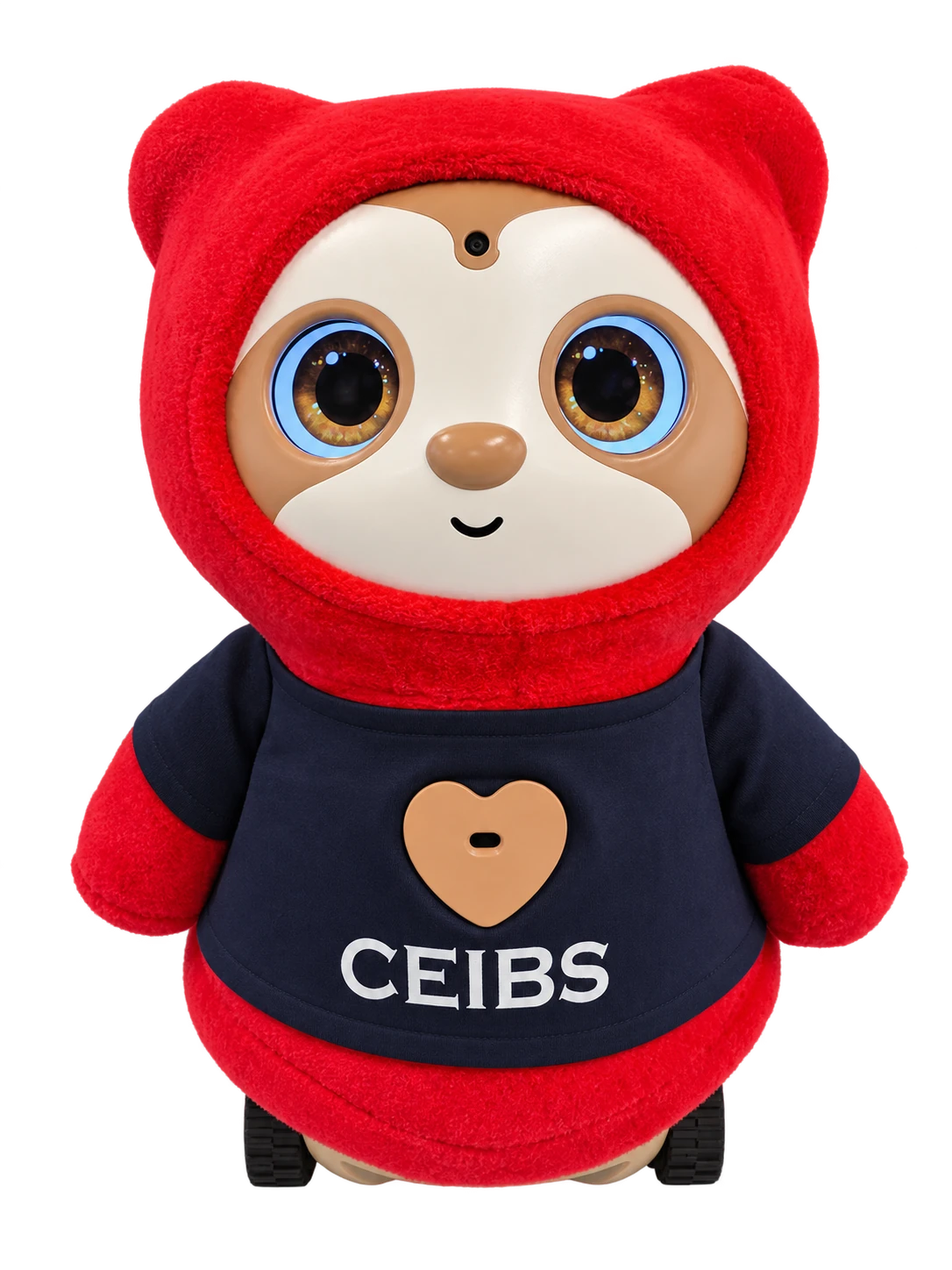 Kangkang in a red outfit and a navy CEIBS top